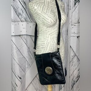 Vintage Black Leather Embossed Crossbody Handbag
